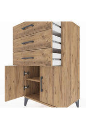 Hyperion Komodin Tek Raflı 3 Çekmeceli 2 Kapaklı 60x44x106 Çam-Çam