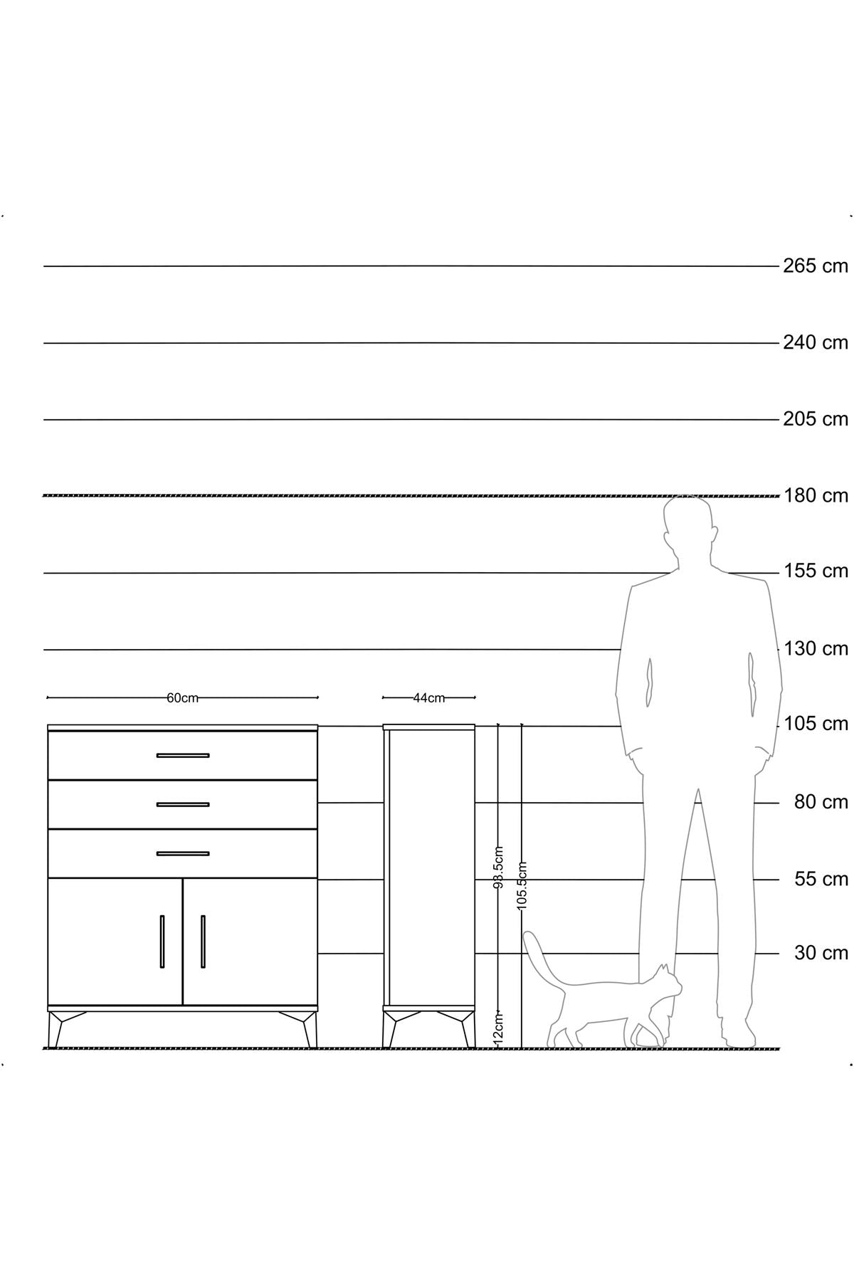 Hyperion Komodin Tek Raflı 3 Çekmeceli 2 Kapaklı 60x44x106 Çam-Çam