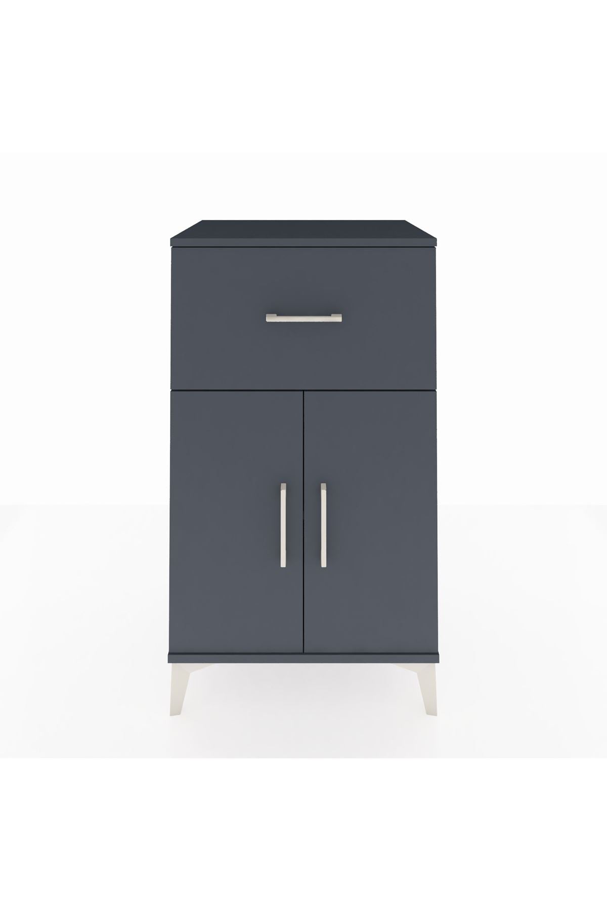 Hyperion Komodin Tek Raflı Tek Çekmeceli 2 Kapaklı 60x44x106 Antrasit-Antrasit