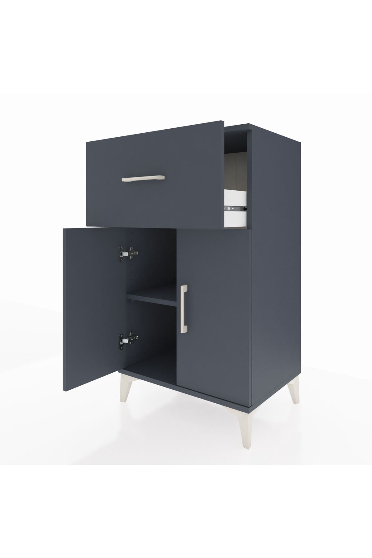 Hyperion Komodin Tek Raflı Tek Çekmeceli 2 Kapaklı 60x44x106 Antrasit-Antrasit