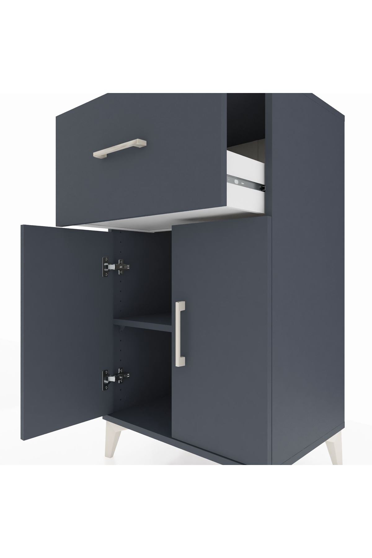 Hyperion Komodin Tek Raflı Tek Çekmeceli 2 Kapaklı 60x44x106 Antrasit-Antrasit