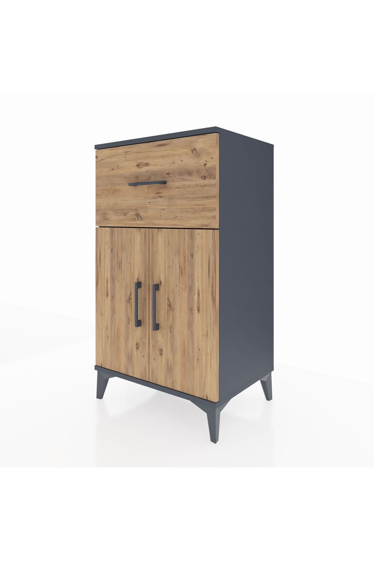 Hyperion Komodin Tek Raflı Tek Çekmeceli 2 Kapaklı 60x44x106 Antrasit-Çam