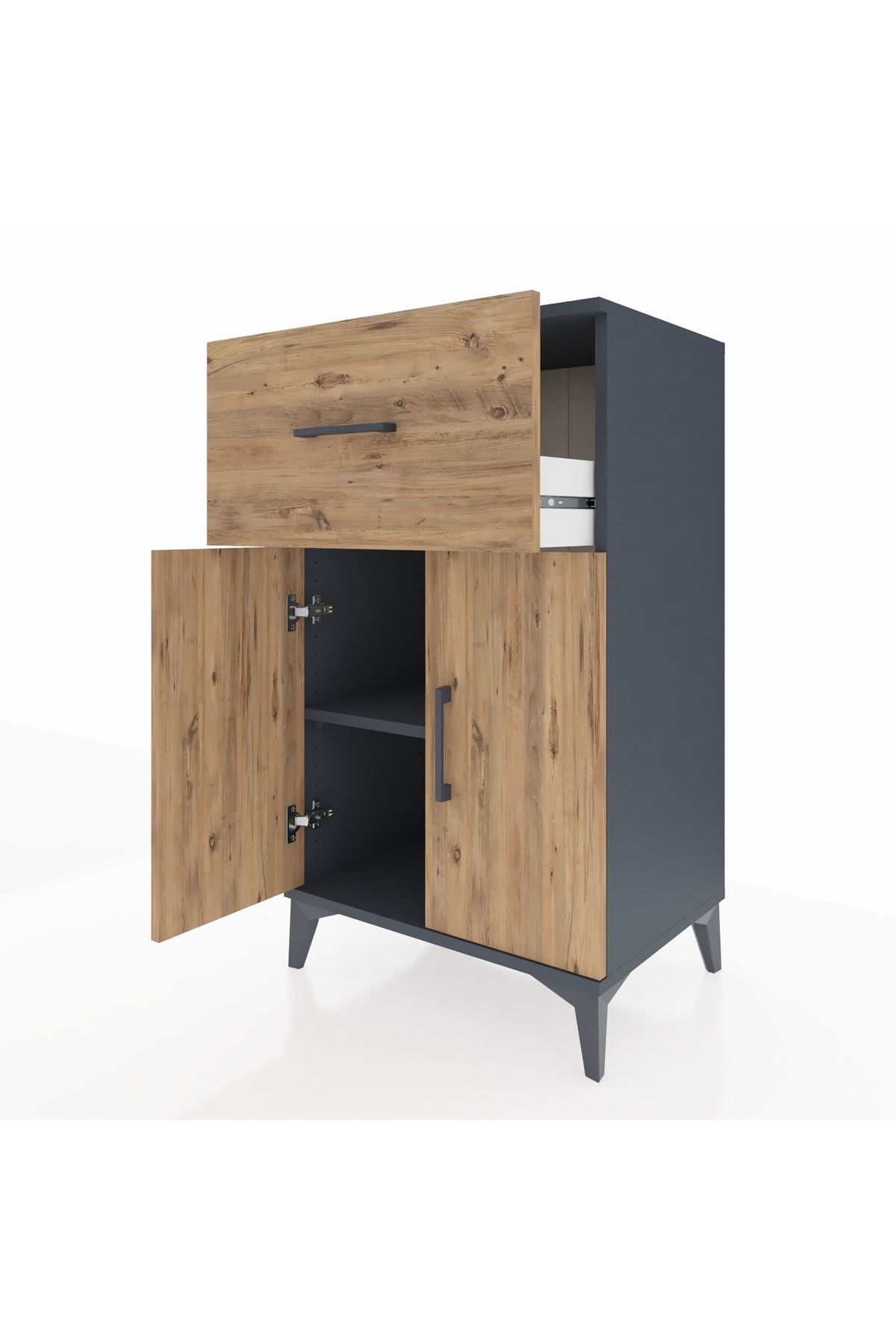 Hyperion Komodin Tek Raflı Tek Çekmeceli 2 Kapaklı 60x44x106 Antrasit-Çam