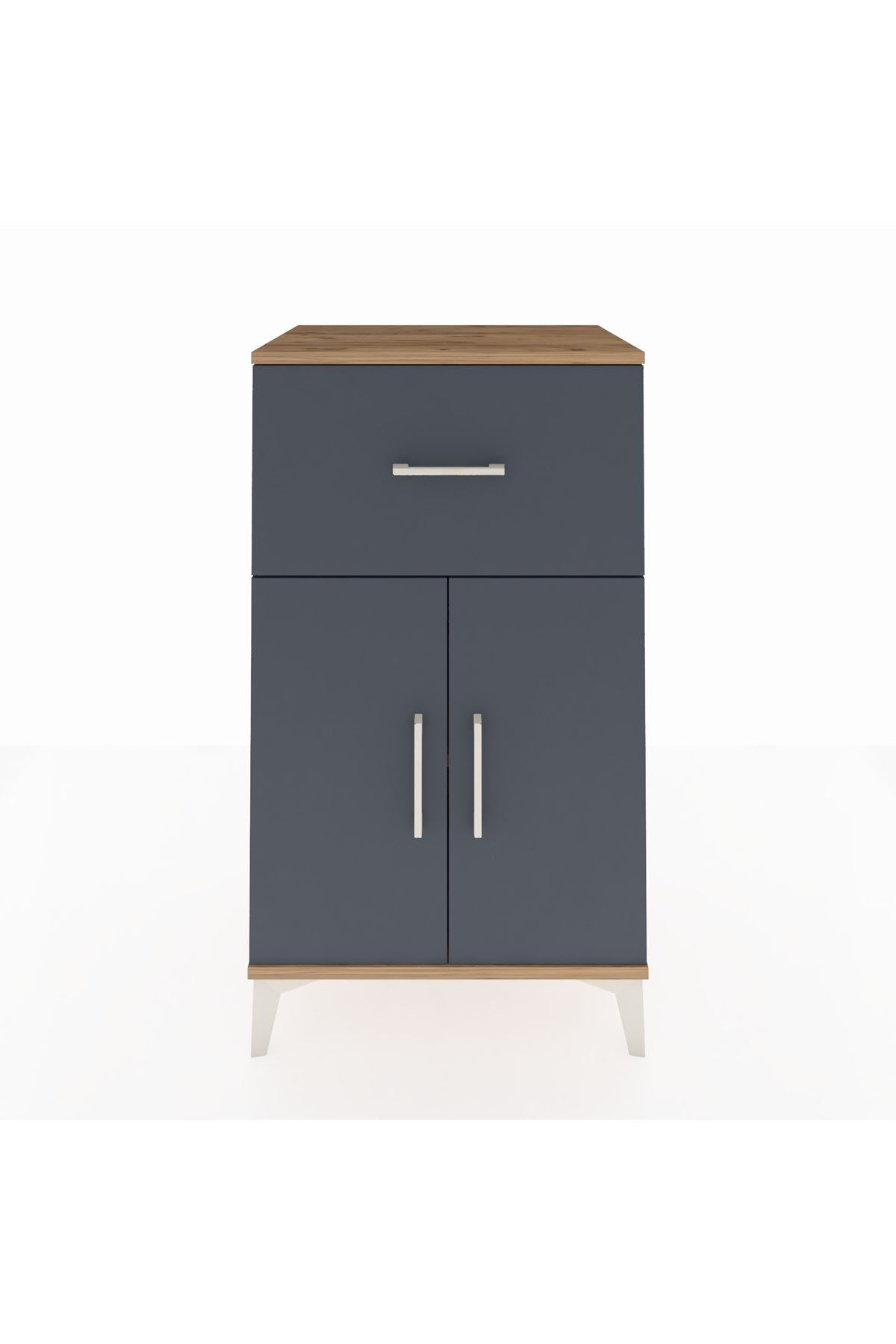 Hyperion Komodin Tek Raflı Tek Çekmeceli 2 Kapaklı 60x44x106 Çam-Antrasit