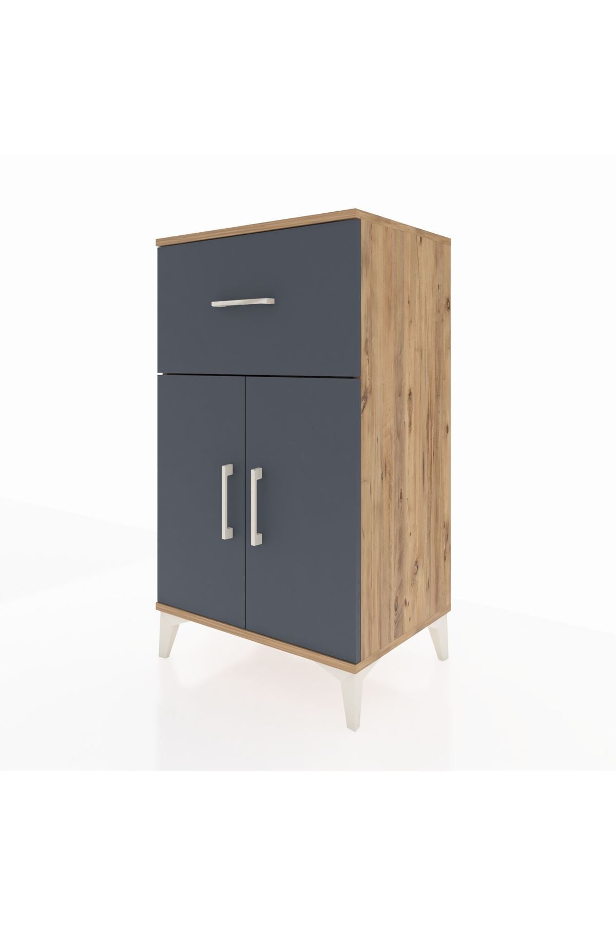 Hyperion Komodin Tek Raflı Tek Çekmeceli 2 Kapaklı 60x44x106 Çam-Antrasit