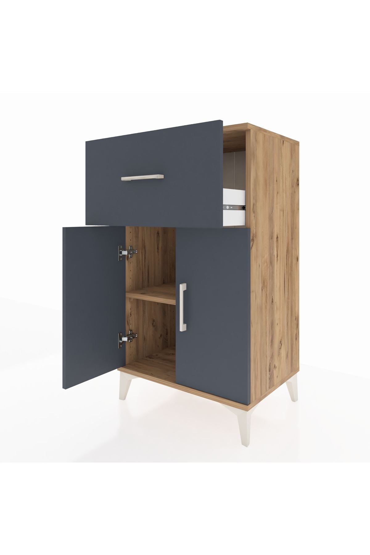 Hyperion Komodin Tek Raflı Tek Çekmeceli 2 Kapaklı 60x44x106 Çam-Antrasit