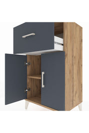 Hyperion Komodin Tek Raflı Tek Çekmeceli 2 Kapaklı 60x44x106 Çam-Antrasit