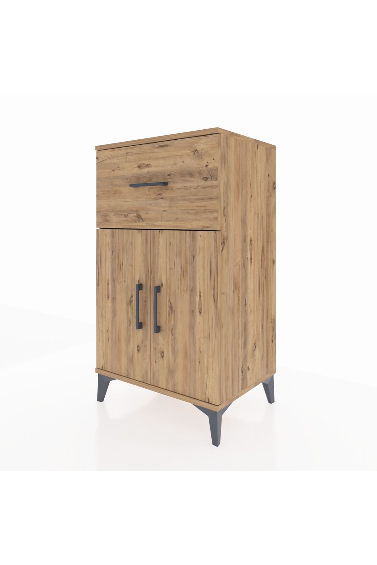 Hyperion Komodin Tek Raflı Tek Çekmeceli 2 Kapaklı 60x44x106 Çam-Çam