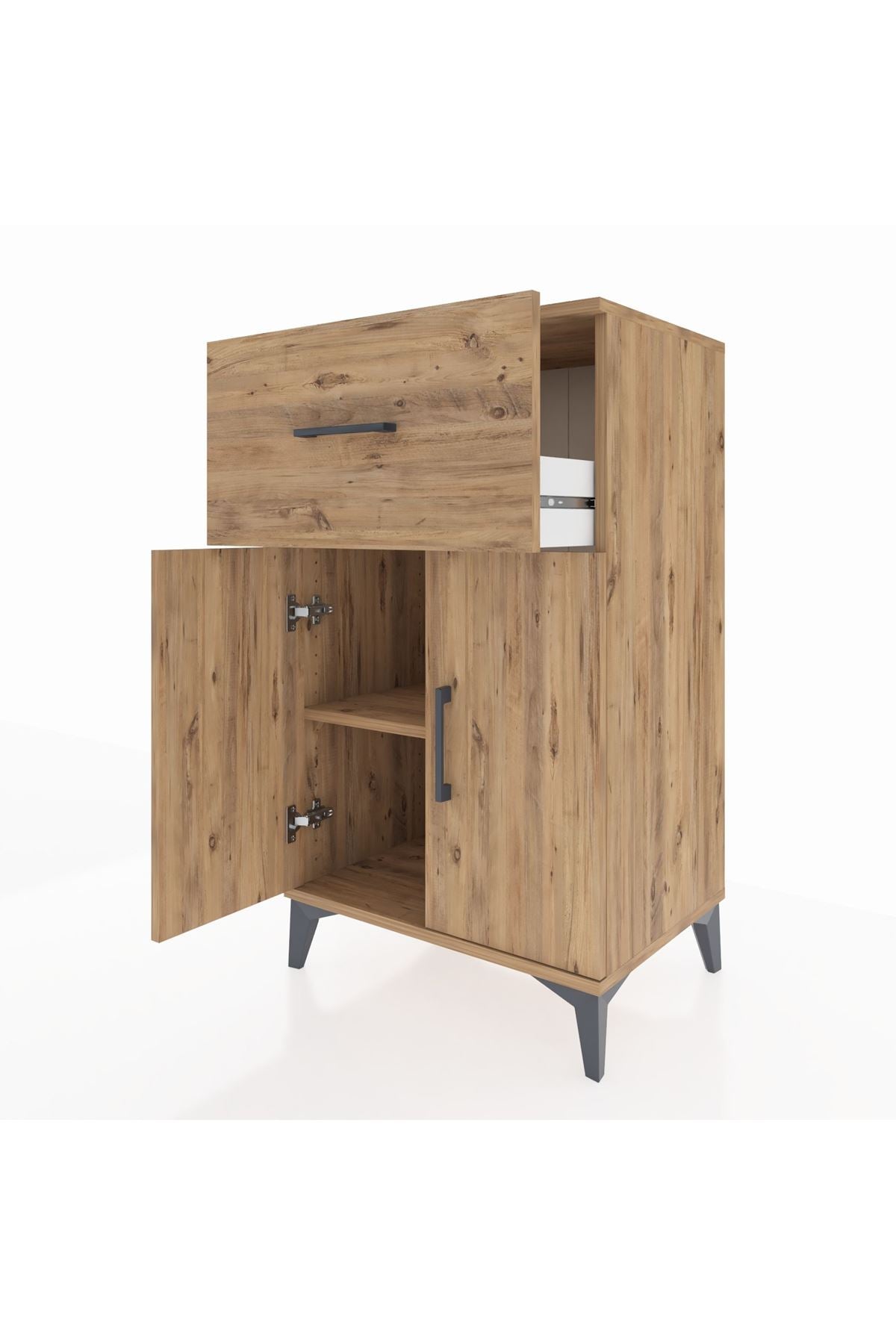 Hyperion Komodin Tek Raflı Tek Çekmeceli 2 Kapaklı 60x44x106 Çam-Çam