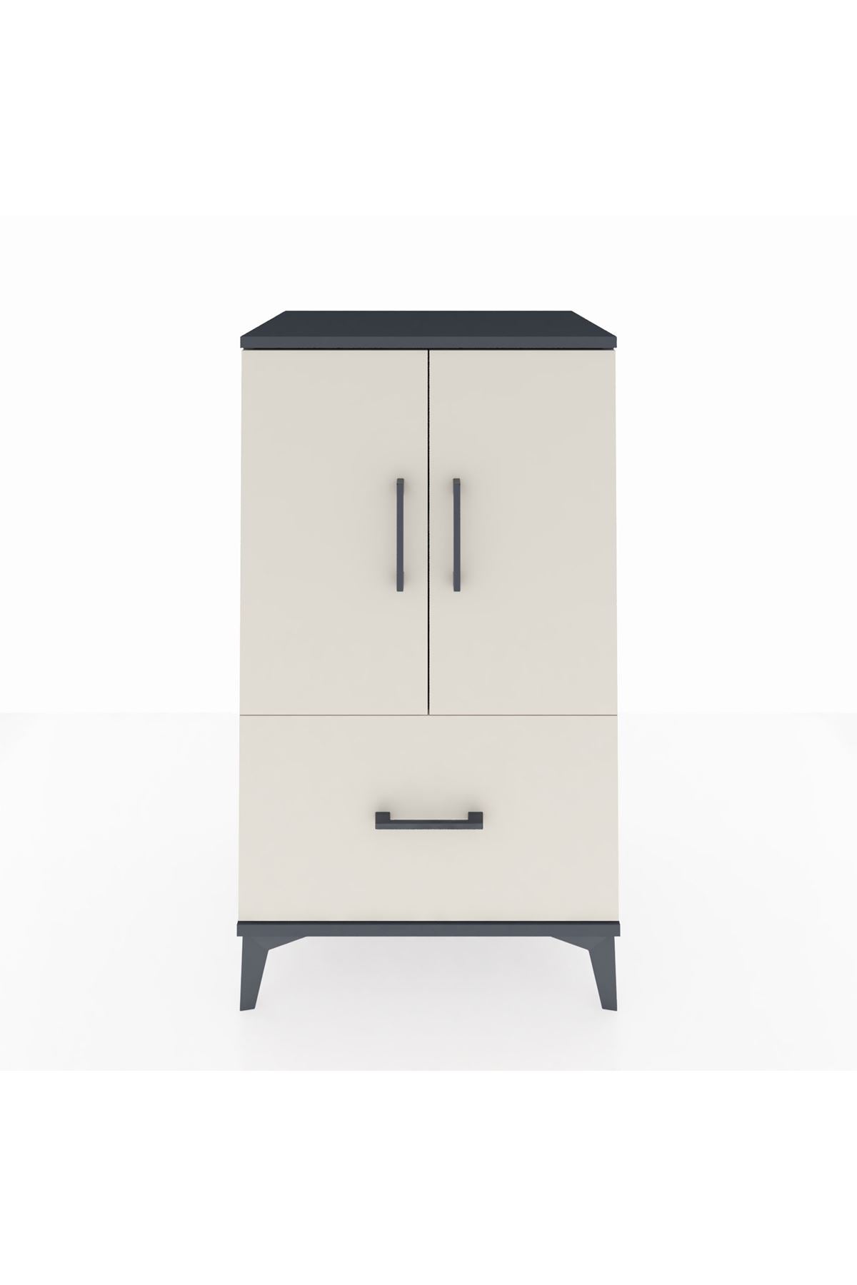 Hyperion Komodin 2 Raflı Tek Çekmeceli 2 Kapaklı 60x44x106 Antrasit-Aytaşı