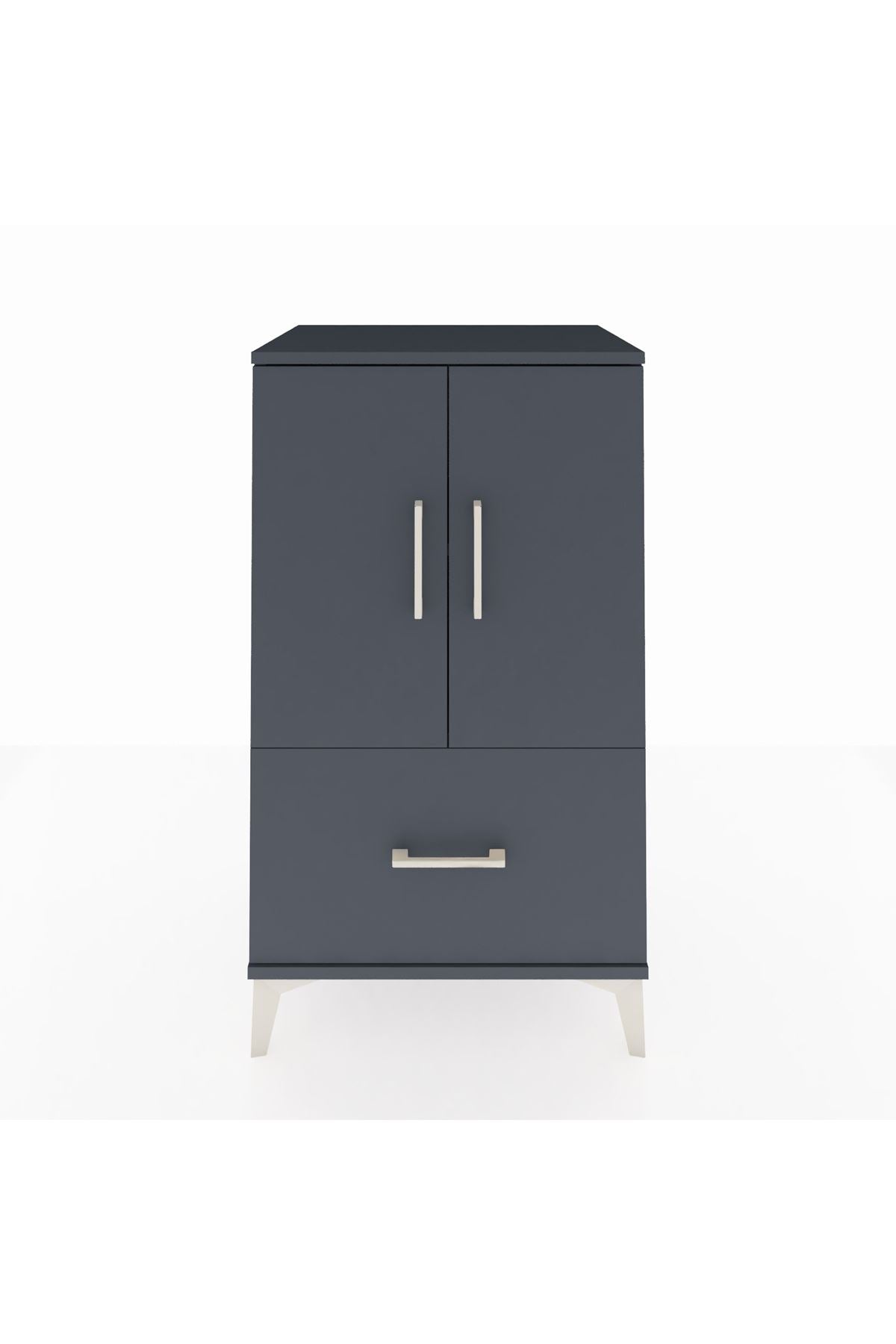 Hyperion Komodin 2 Raflı Tek Çekmeceli 2 Kapaklı 60x44x106 Antrasit-Antrasit