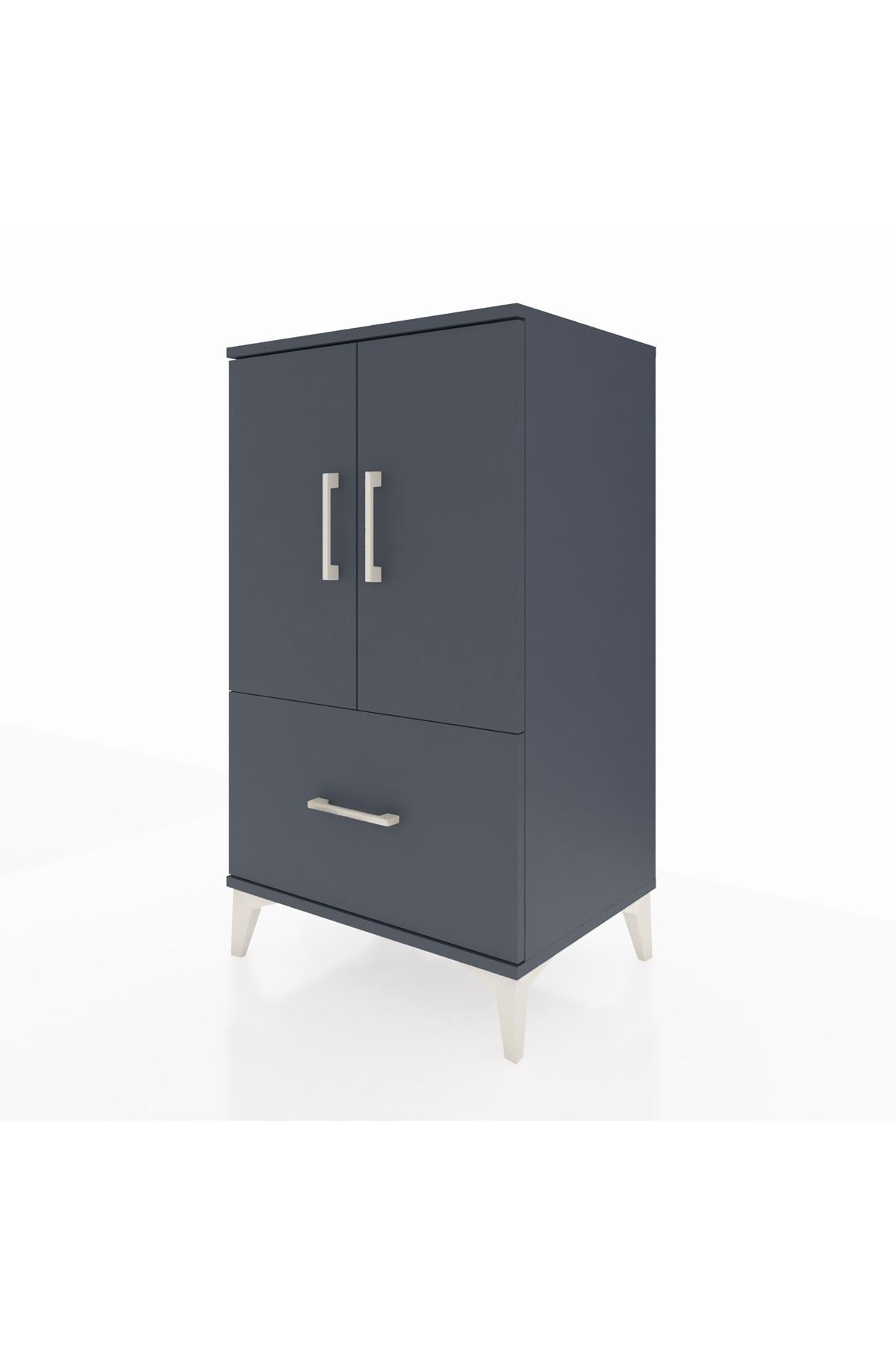 Hyperion Komodin 2 Raflı Tek Çekmeceli 2 Kapaklı 60x44x106 Antrasit-Antrasit