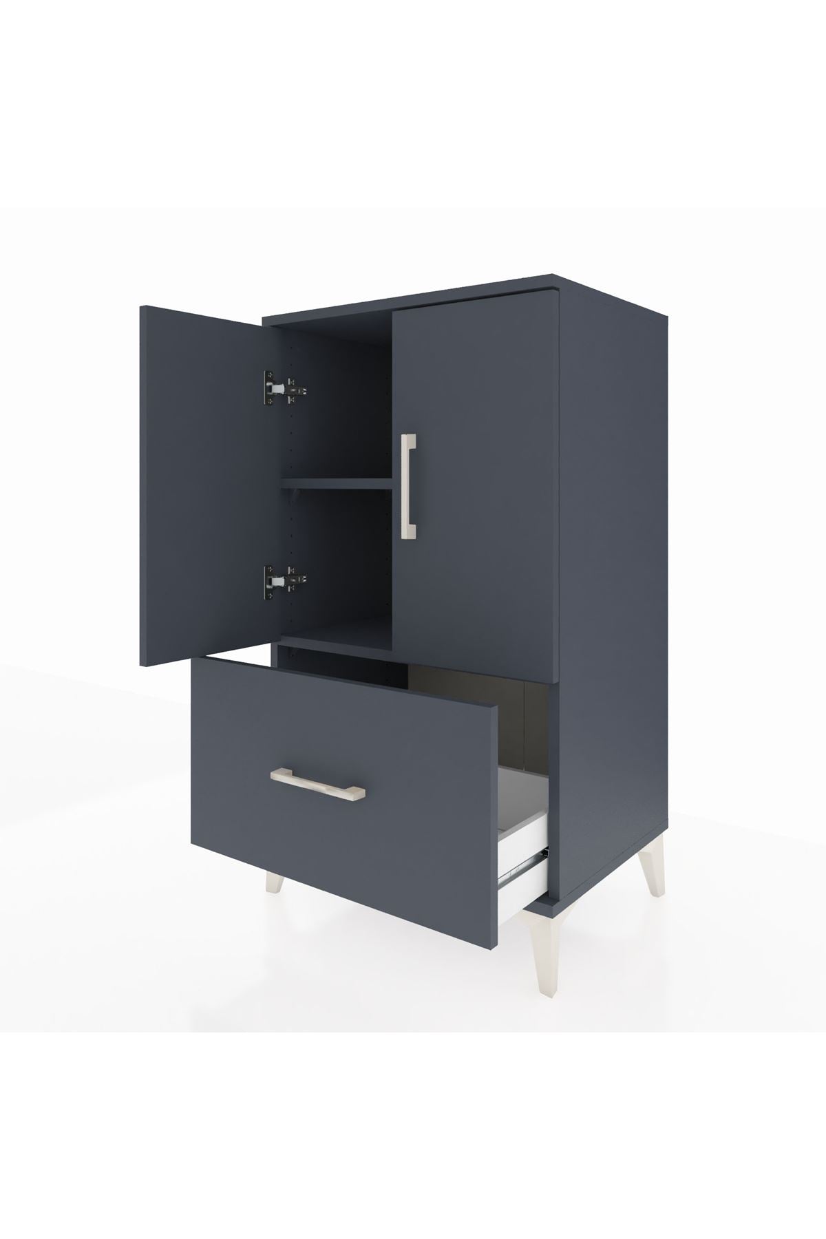 Hyperion Komodin 2 Raflı Tek Çekmeceli 2 Kapaklı 60x44x106 Antrasit-Antrasit