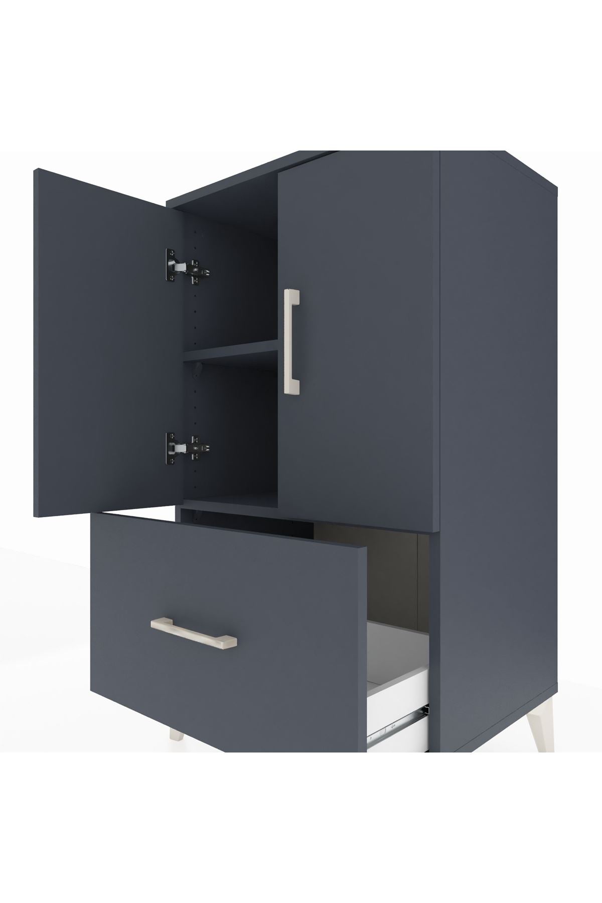 Hyperion Komodin 2 Raflı Tek Çekmeceli 2 Kapaklı 60x44x106 Antrasit-Antrasit