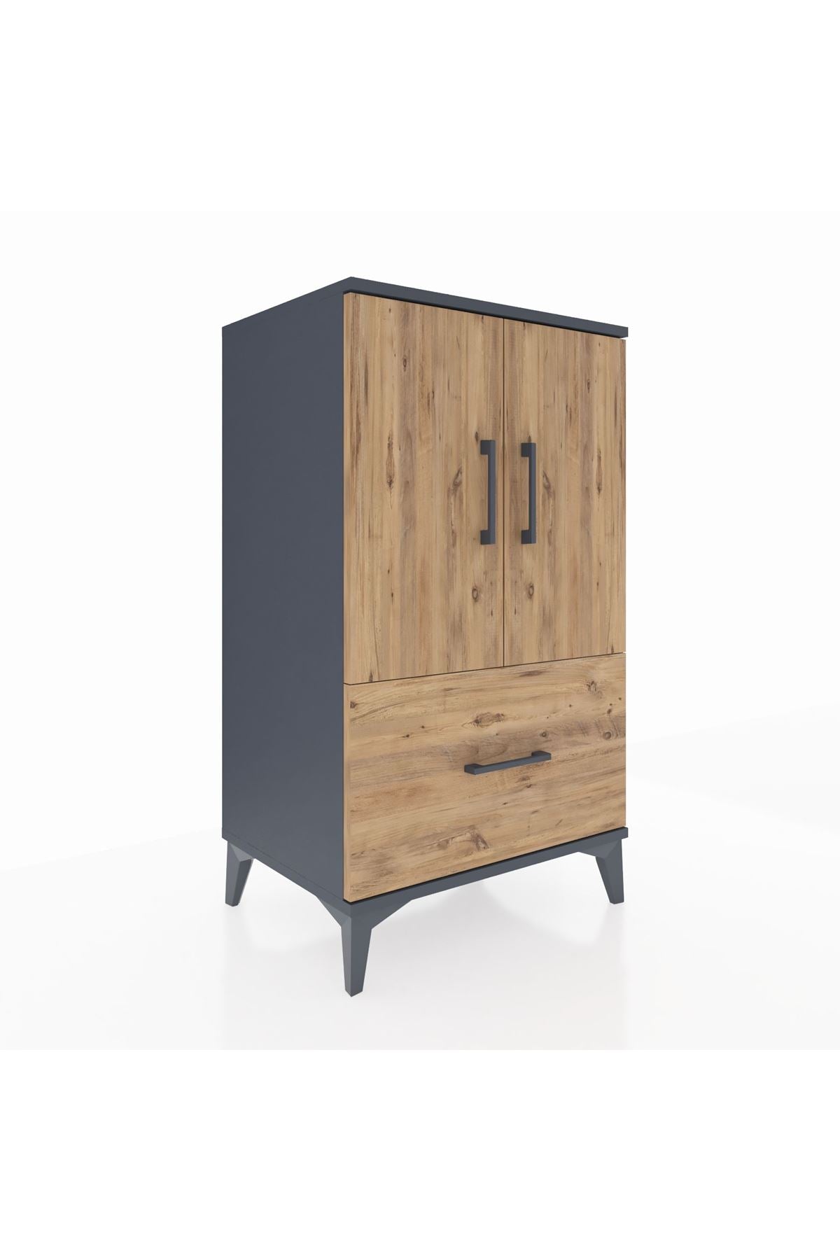 Hyperion Komodin 2 Raflı Tek Çekmeceli 2 Kapaklı 60x44x106 Antrasit-Çam