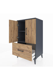 Hyperion Komodin 2 Raflı Tek Çekmeceli 2 Kapaklı 60x44x106 Antrasit-Çam