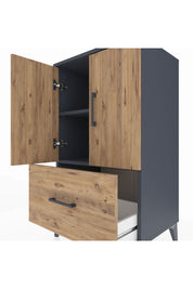 Hyperion Komodin 2 Raflı Tek Çekmeceli 2 Kapaklı 60x44x106 Antrasit-Çam