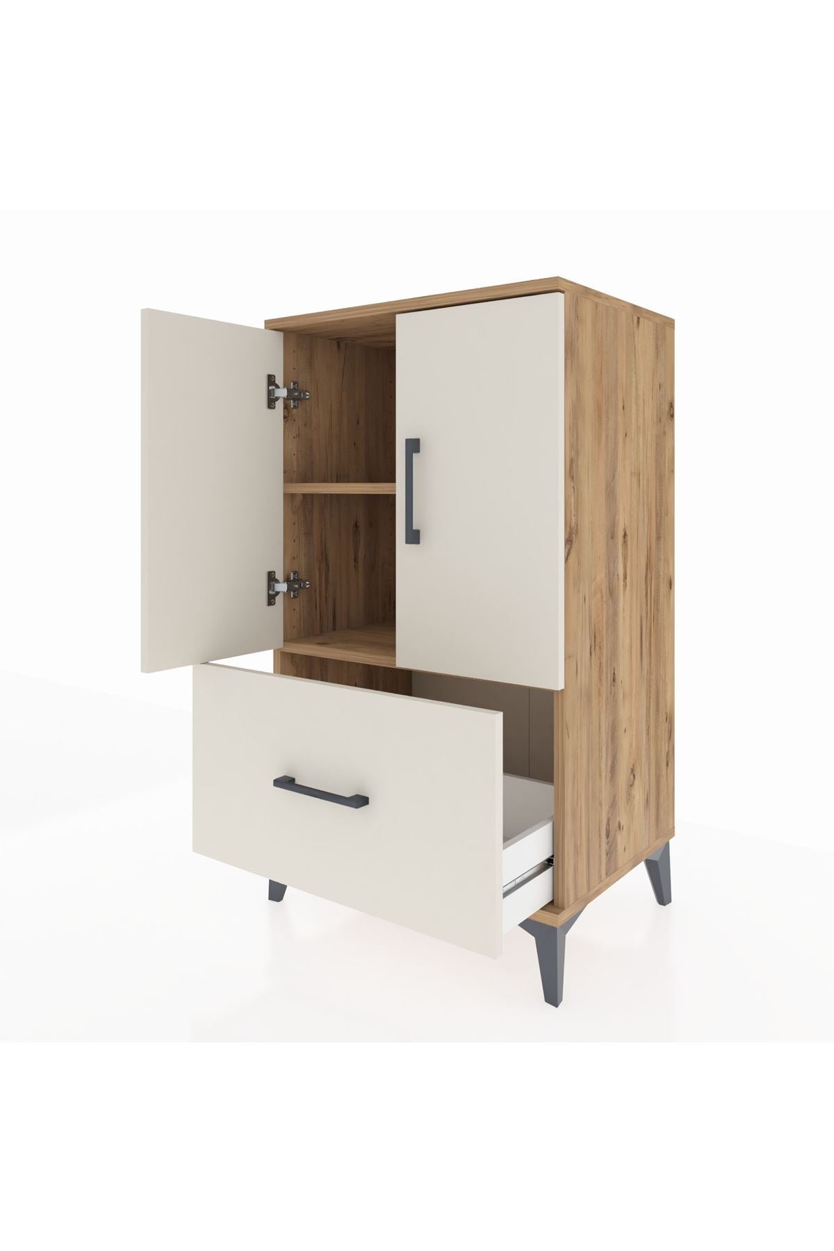 Hyperion Komodin 2 Raflı Tek Çekmeceli 2 Kapaklı 60x44x106 Çam-Aytaşı