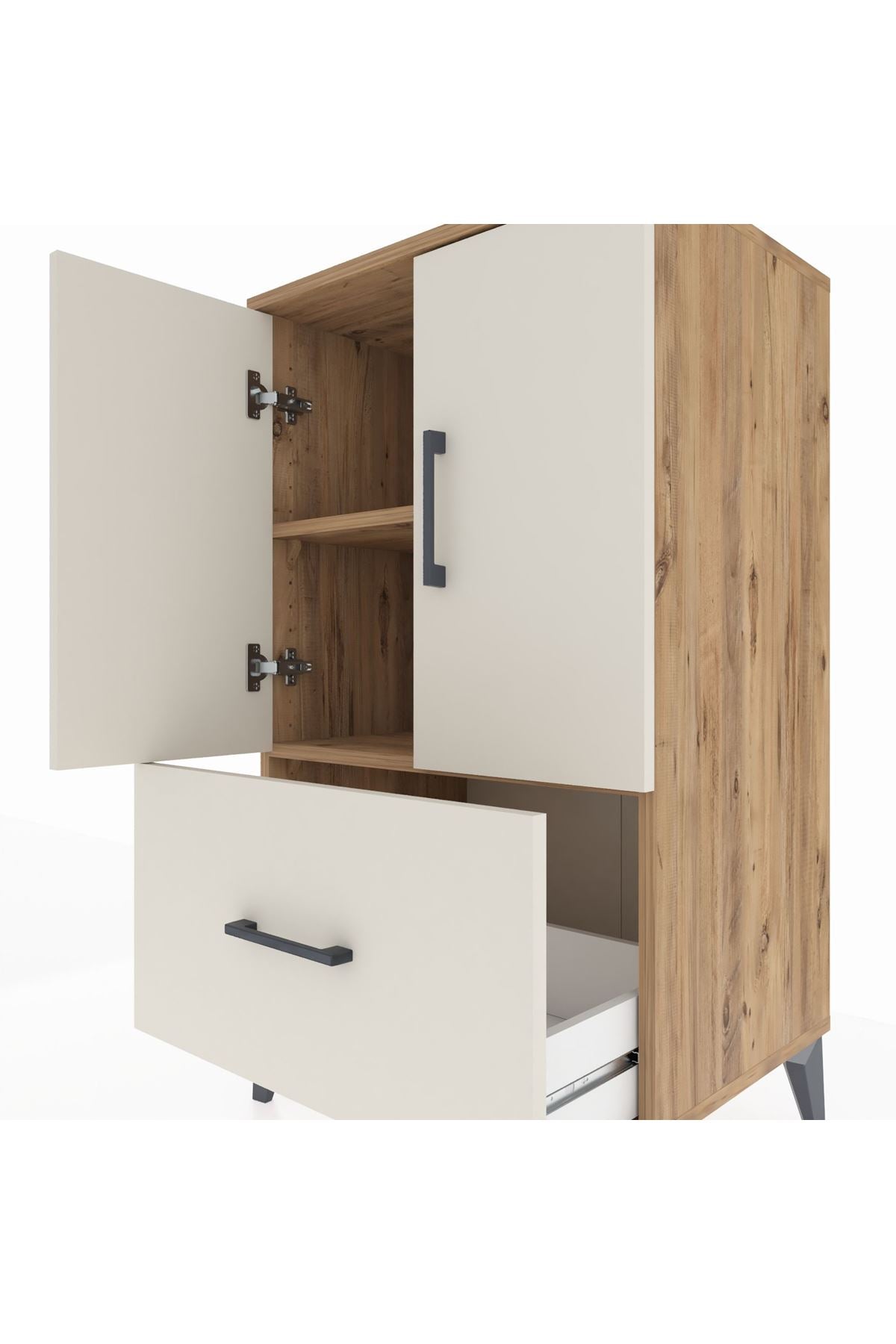 Hyperion Komodin 2 Raflı Tek Çekmeceli 2 Kapaklı 60x44x106 Çam-Aytaşı