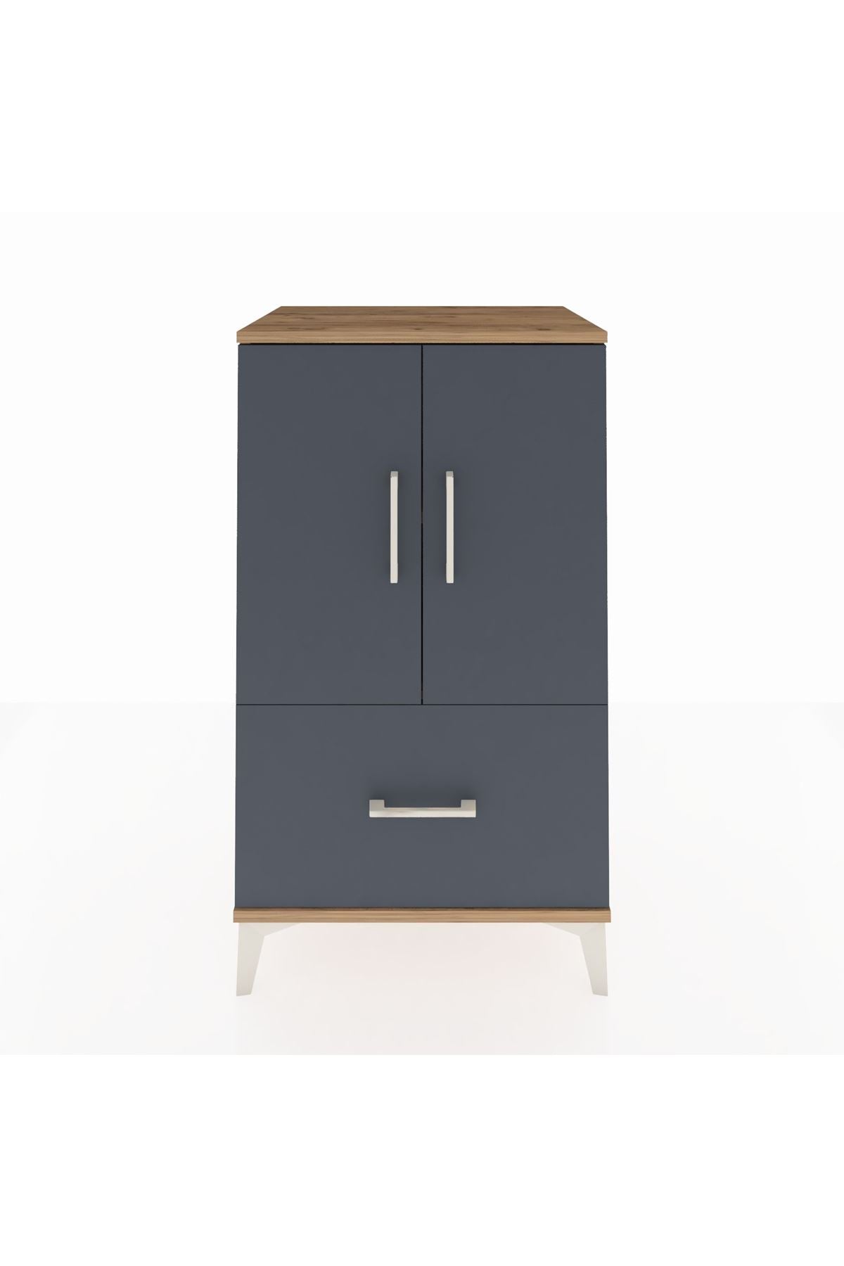 Hyperion Komodin 2 Raflı Tek Çekmeceli 2 Kapaklı 60x44x106 Çam-Antrasit