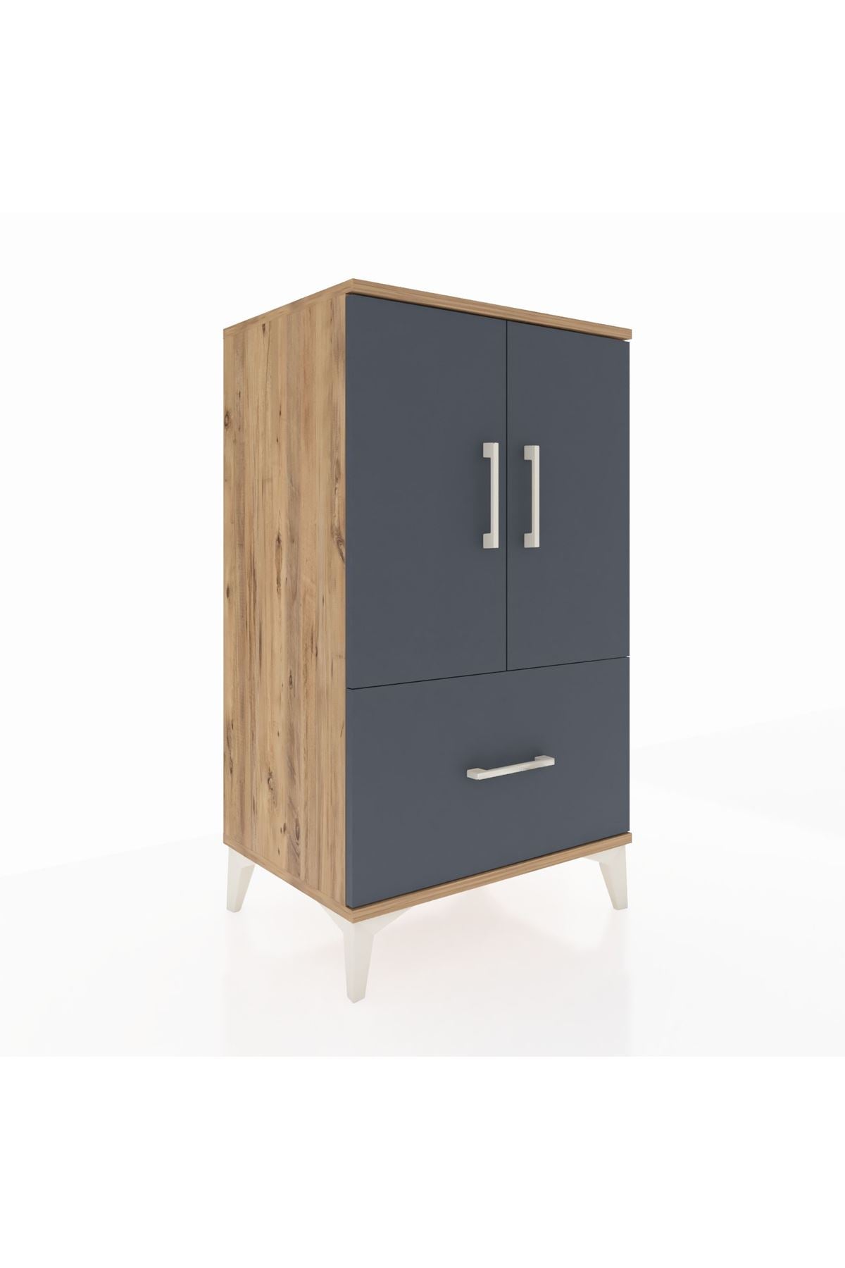 Hyperion Komodin 2 Raflı Tek Çekmeceli 2 Kapaklı 60x44x106 Çam-Antrasit