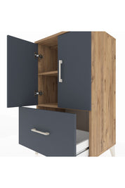 Hyperion Komodin 2 Raflı Tek Çekmeceli 2 Kapaklı 60x44x106 Çam-Antrasit