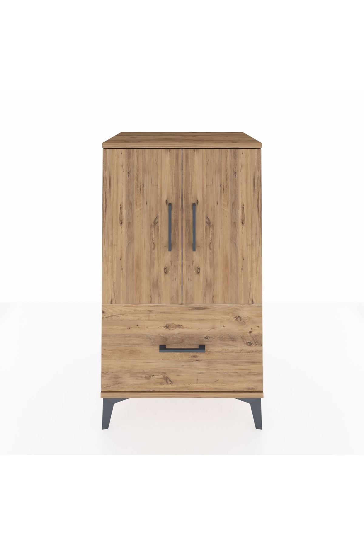 Hyperion Komodin 2 Raflı Tek Çekmeceli 2 Kapaklı 60x44x106 Çam-Çam