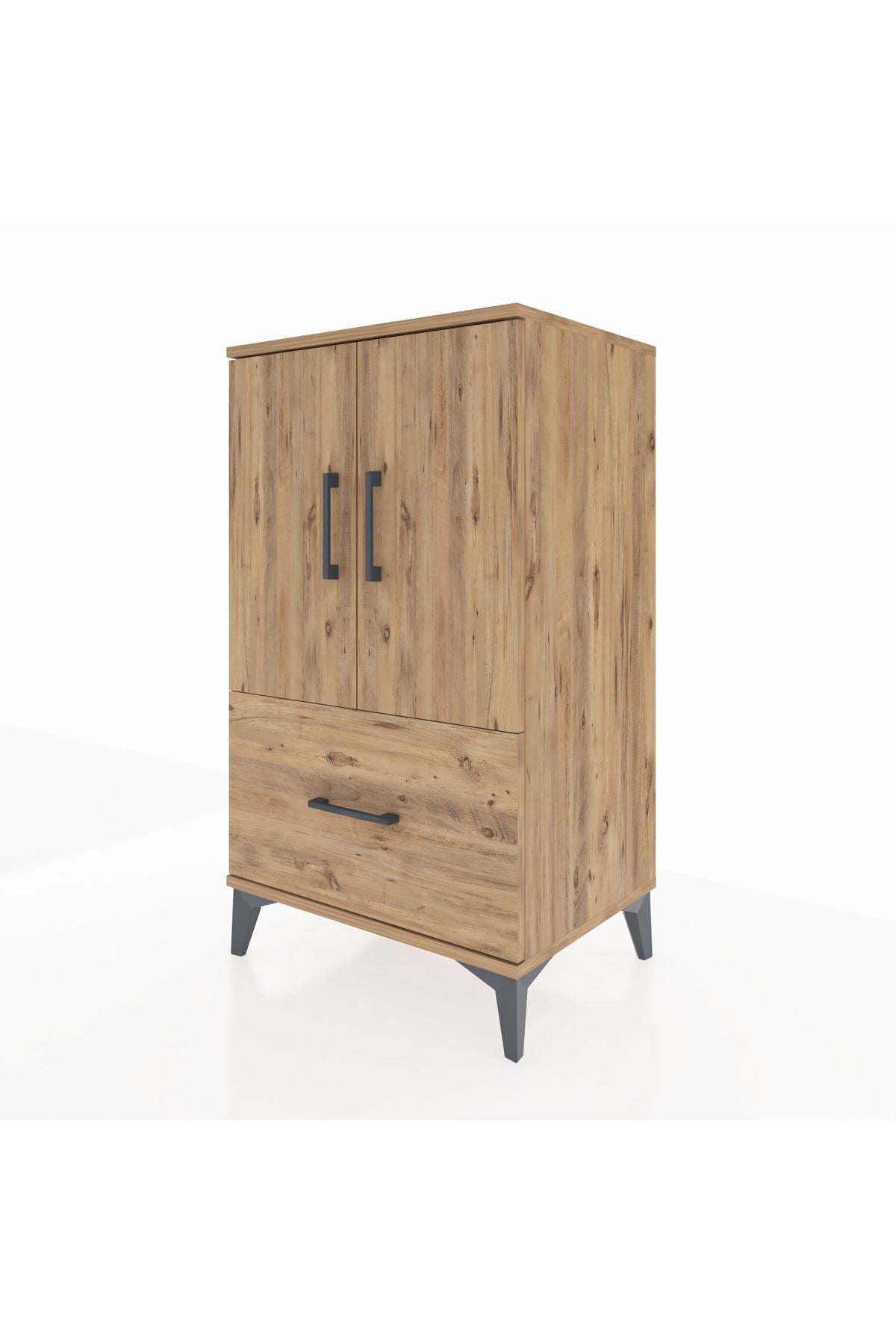 Hyperion Komodin 2 Raflı Tek Çekmeceli 2 Kapaklı 60x44x106 Çam-Çam