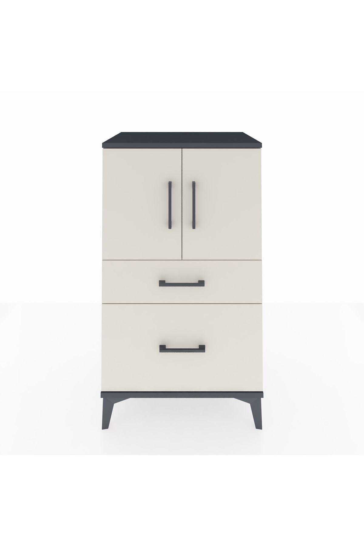 Hyperion Komodin 2 Raflı 2 Çekmeceli 2 Kapaklı 60x44x106 Antrasit-Aytaşı