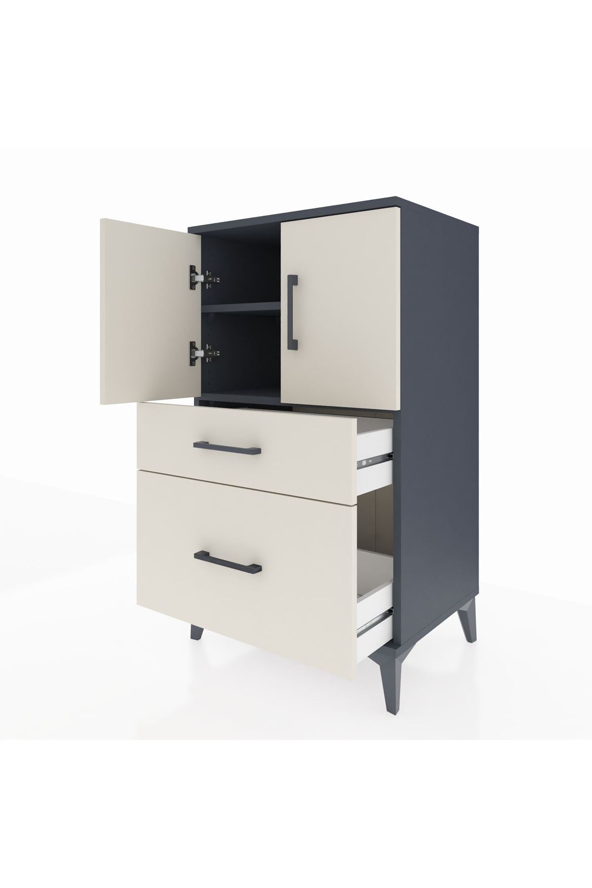 Hyperion Komodin 2 Raflı 2 Çekmeceli 2 Kapaklı 60x44x106 Antrasit-Aytaşı