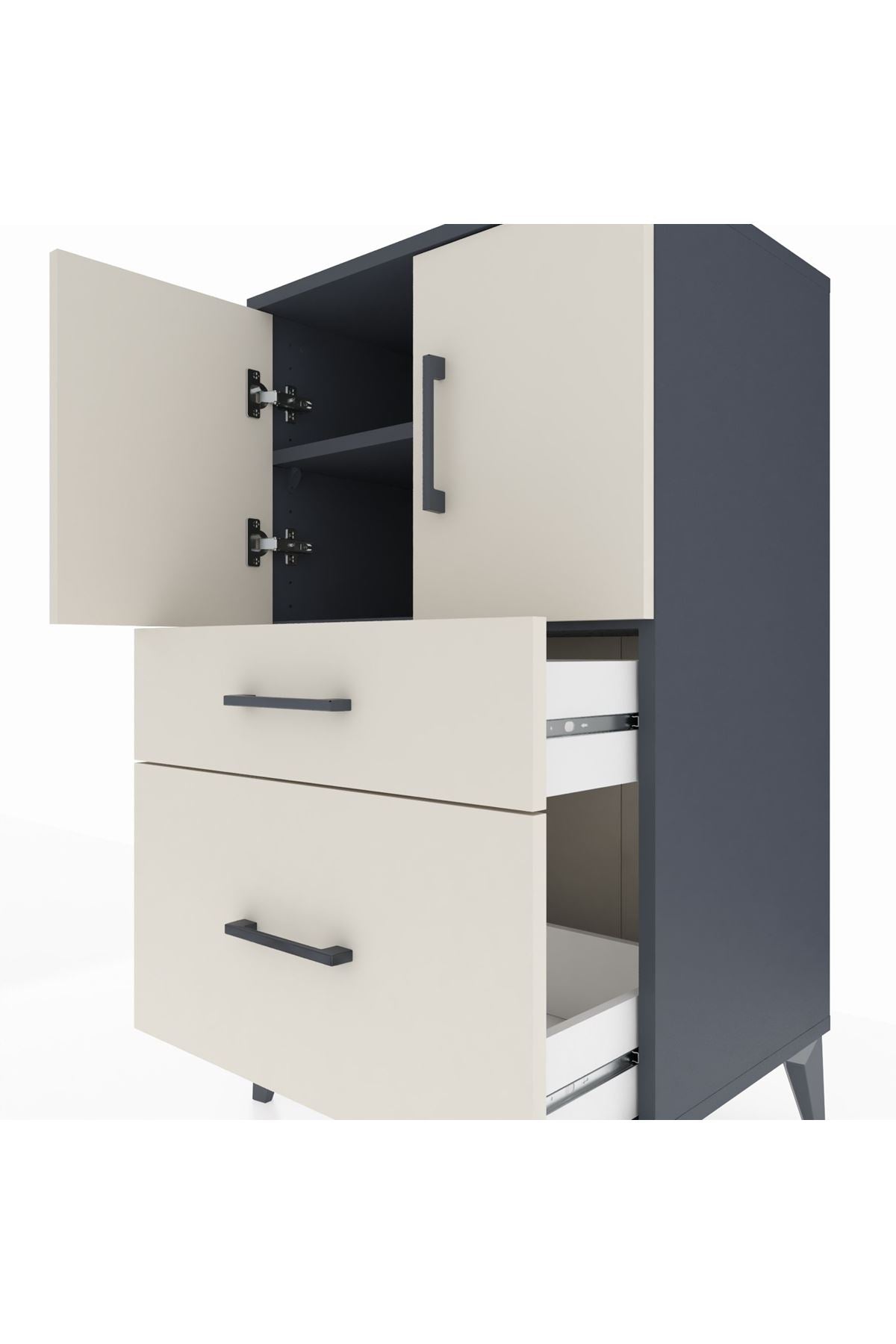 Hyperion Komodin 2 Raflı 2 Çekmeceli 2 Kapaklı 60x44x106 Antrasit-Aytaşı