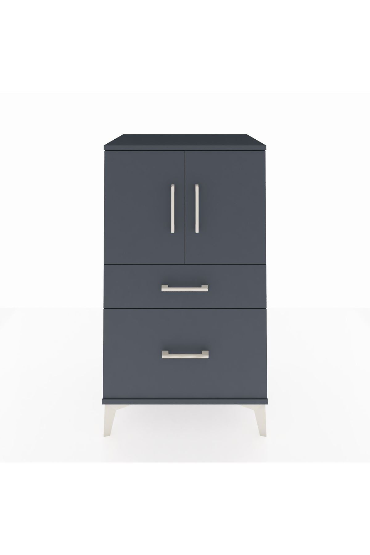 Hyperion Komodin 2 Raflı 2 Çekmeceli 2 Kapaklı 60x44x106 Antrasit-Antrasit