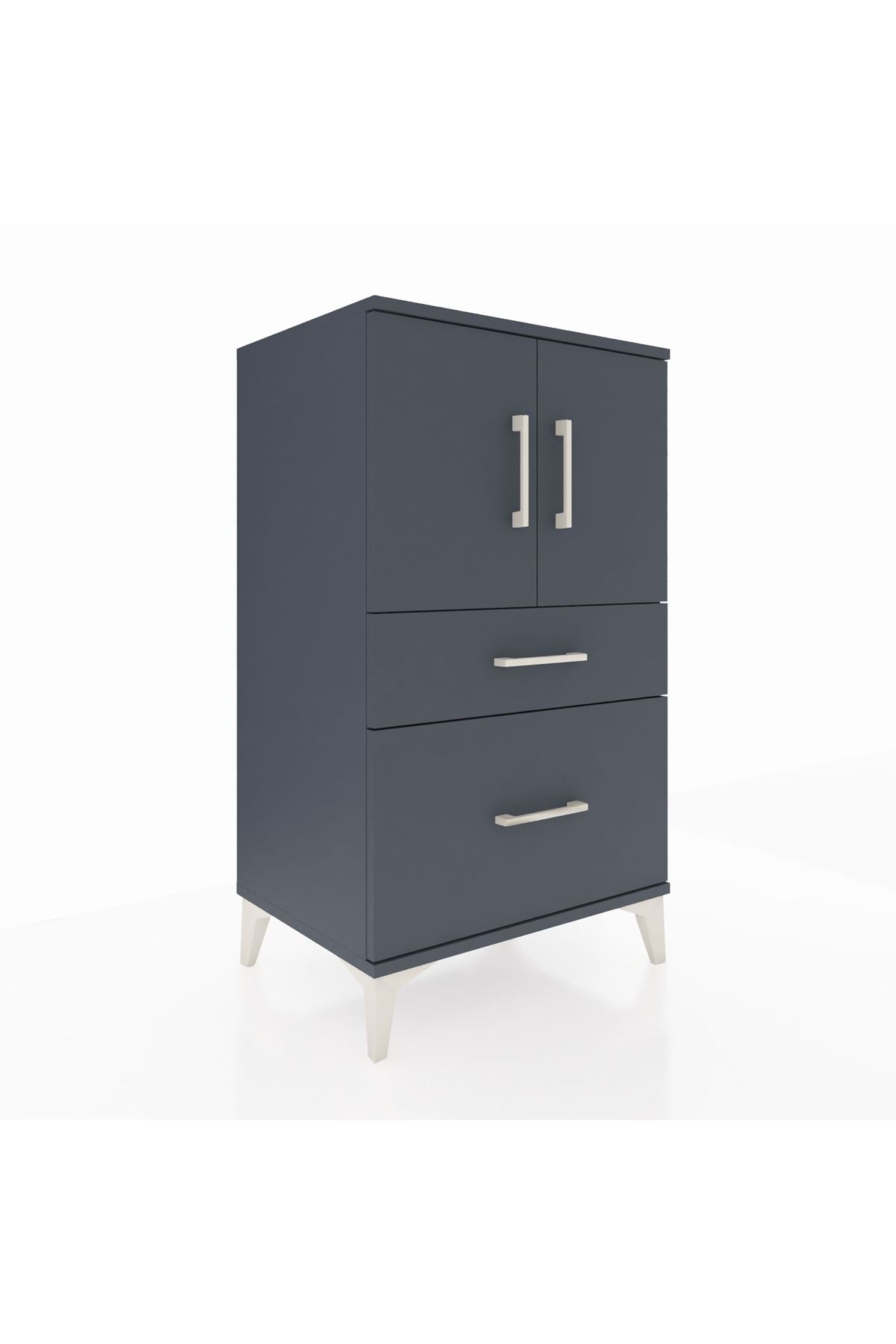 Hyperion Komodin 2 Raflı 2 Çekmeceli 2 Kapaklı 60x44x106 Antrasit-Antrasit