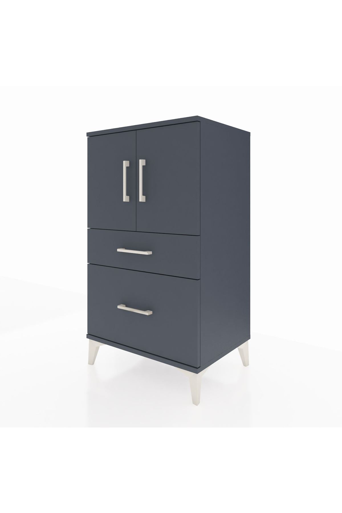 Hyperion Komodin 2 Raflı 2 Çekmeceli 2 Kapaklı 60x44x106 Antrasit-Antrasit