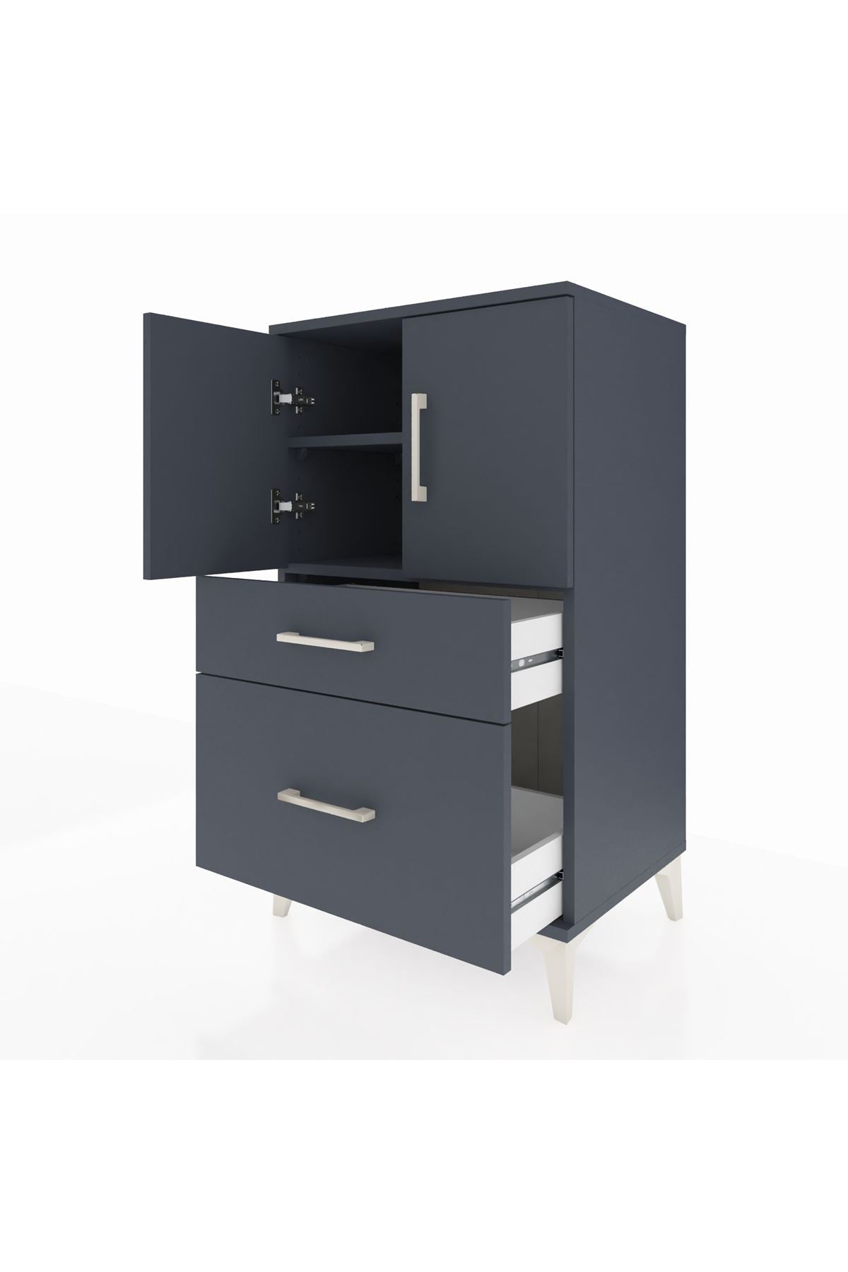 Hyperion Komodin 2 Raflı 2 Çekmeceli 2 Kapaklı 60x44x106 Antrasit-Antrasit