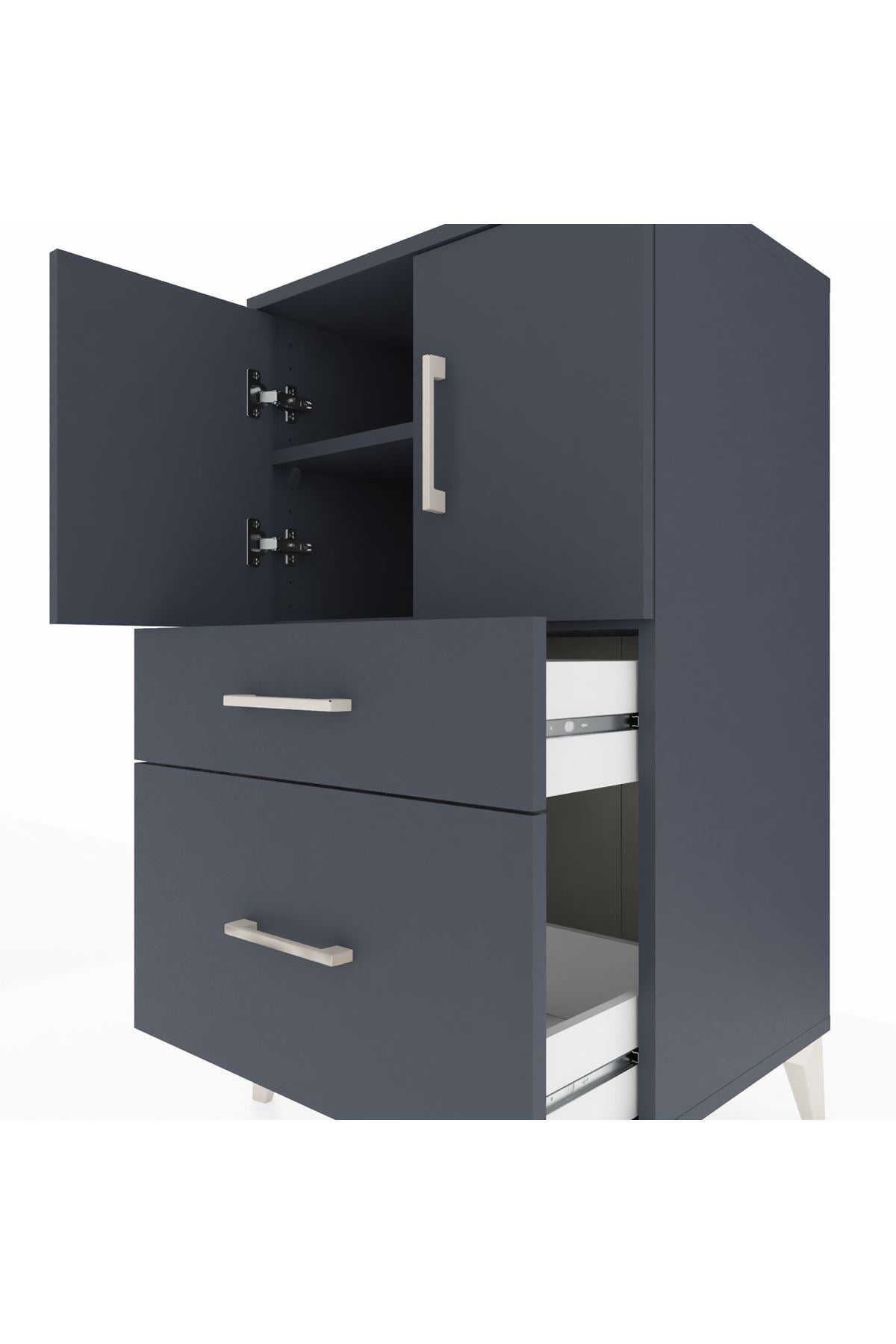 Hyperion Komodin 2 Raflı 2 Çekmeceli 2 Kapaklı 60x44x106 Antrasit-Antrasit