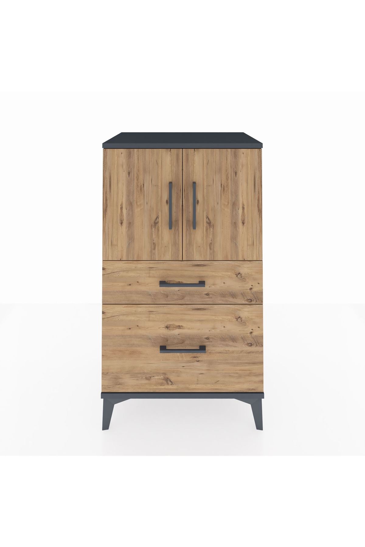 Hyperion Komodin 2 Raflı 2 Çekmeceli 2 Kapaklı 60x44x106 Antrasit-Çam