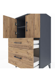 Hyperion Komodin 2 Raflı 2 Çekmeceli 2 Kapaklı 60x44x106 Antrasit-Çam