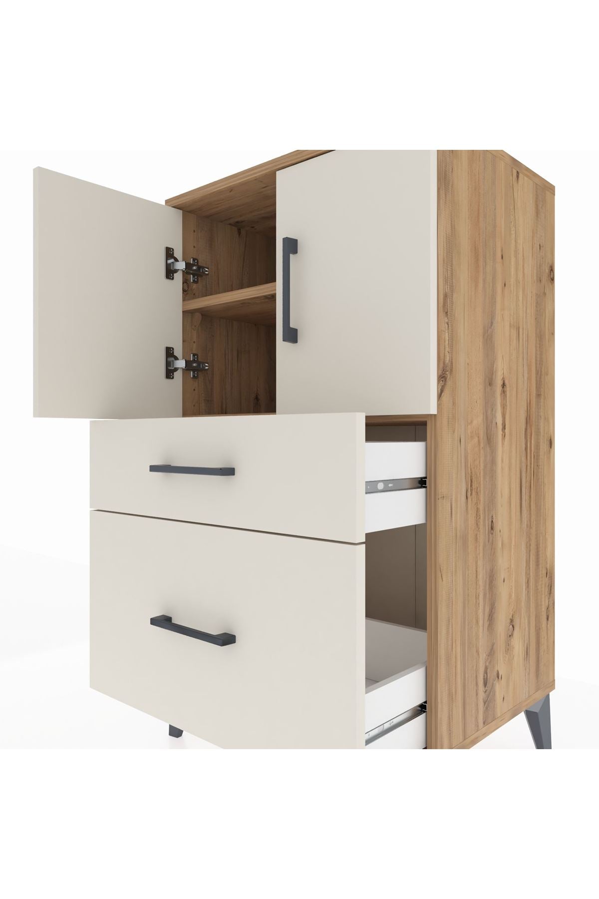 Hyperion Komodin 2 Raflı 2 Çekmeceli 2 Kapaklı 60x44x106 Çam-Aytaşı