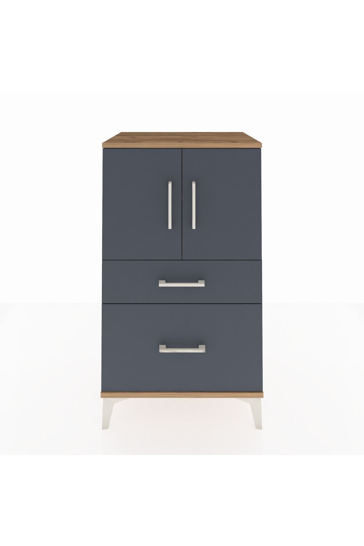 Hyperion Komodin 2 Raflı 2 Çekmeceli 2 Kapaklı 60x44x106 Çam-Antrasit