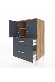 Hyperion Komodin 2 Raflı 2 Çekmeceli 2 Kapaklı 60x44x106 Çam-Antrasit