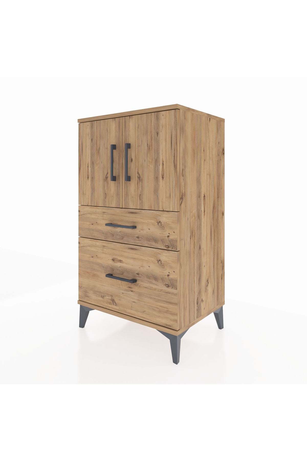 Hyperion Komodin 2 Raflı 2 Çekmeceli 2 Kapaklı 60x44x106 Çam-Çam