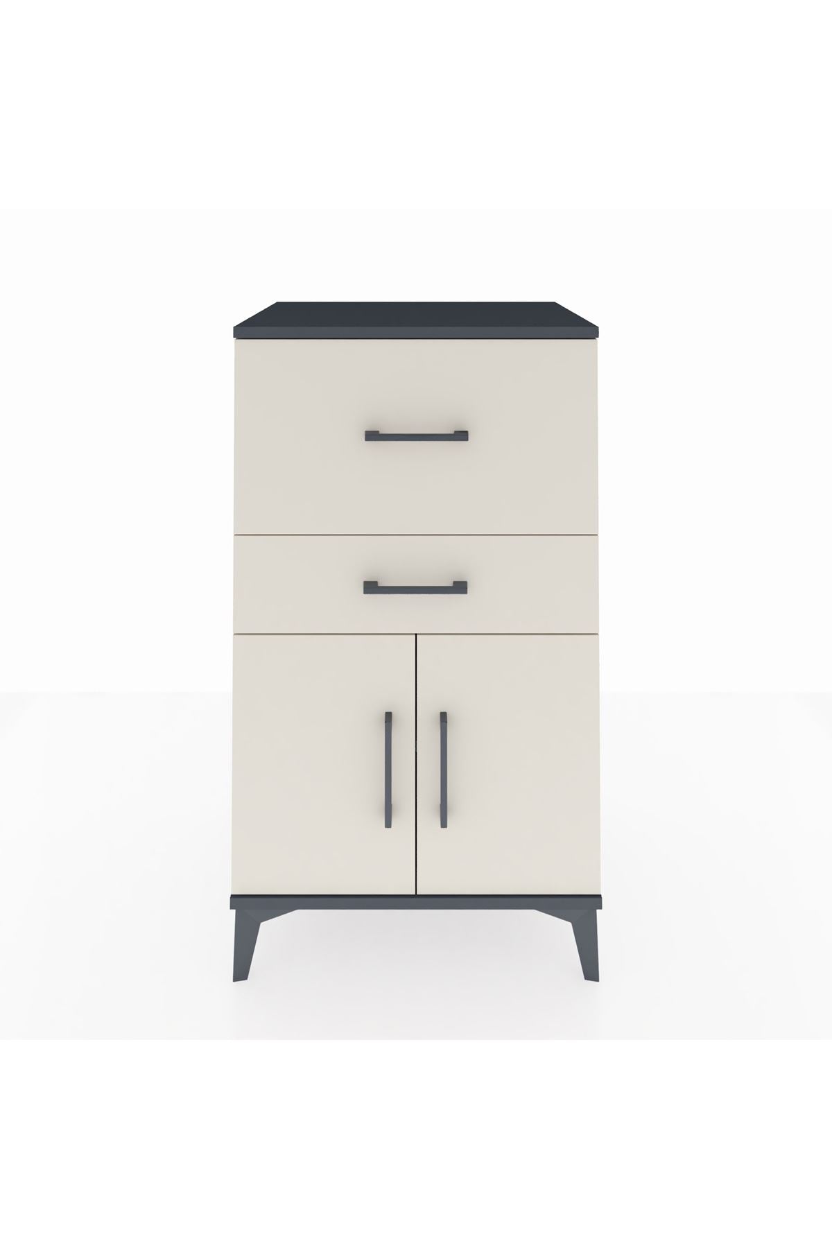 Hyperion Komodin Tek Raflı 2 Çekmeceli 2 Kapaklı 60x44x106 Antrasit-Aytaşı