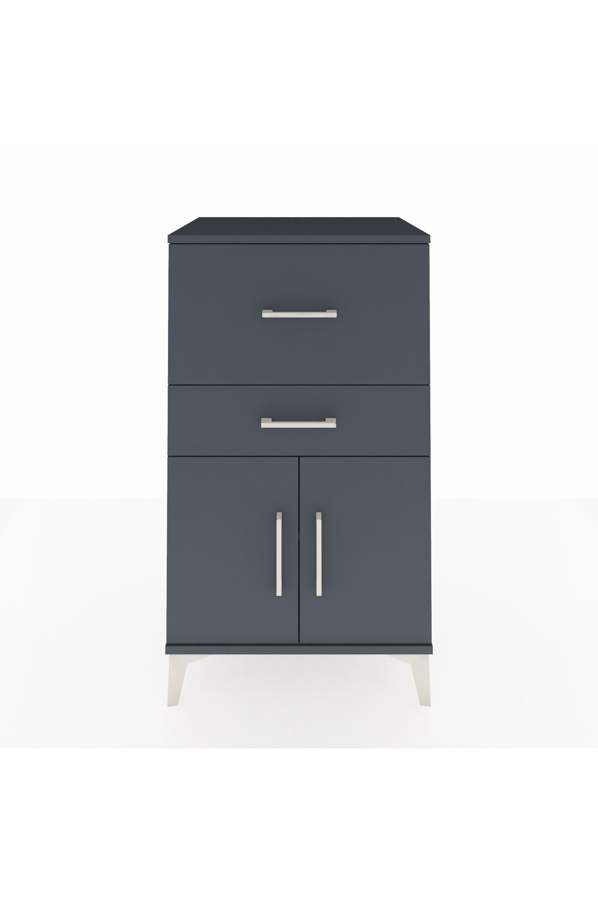 Hyperion Komodin Tek Raflı 2 Çekmeceli 2 Kapaklı 60x44x106 Antrasit-Antrasit