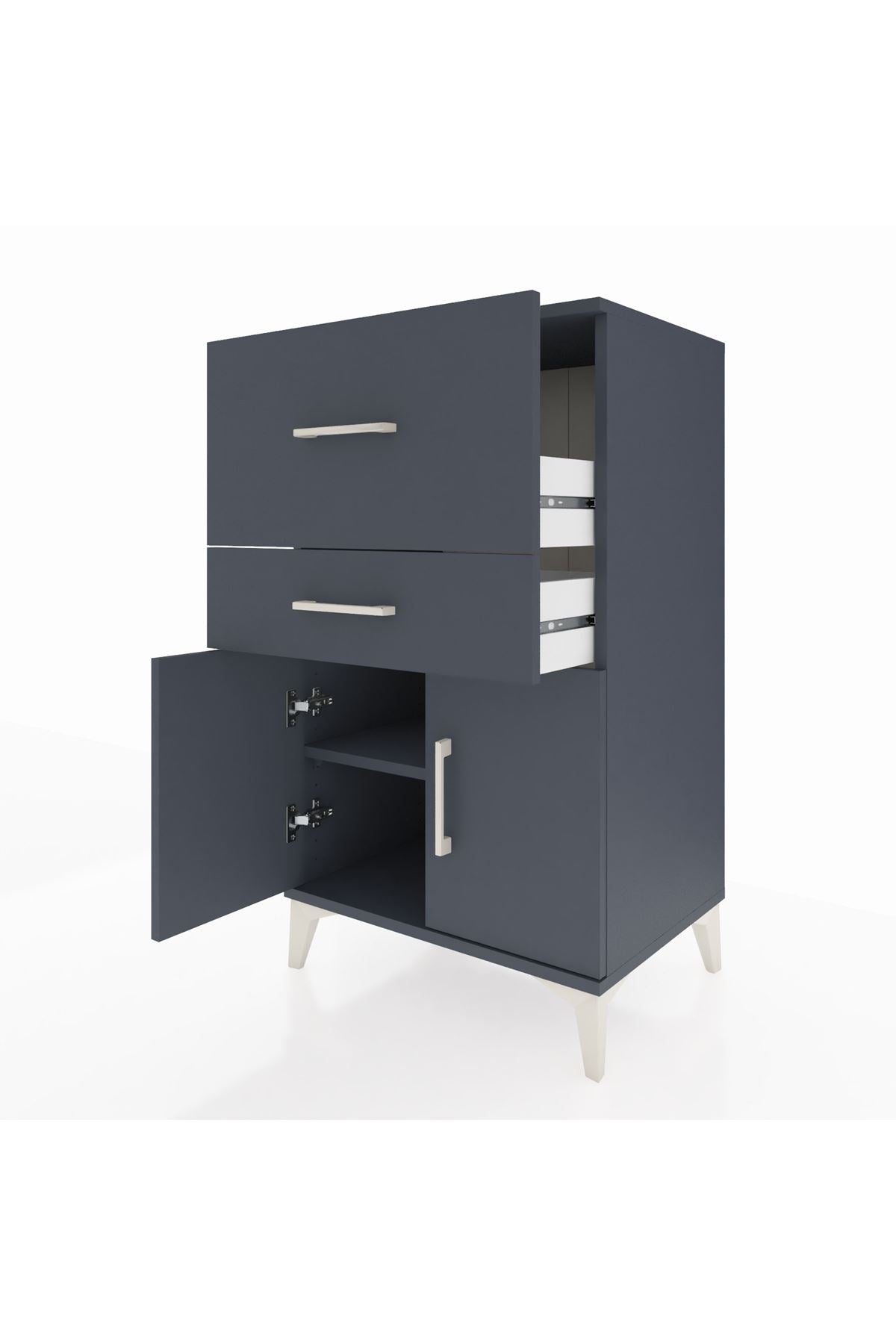 Hyperion Komodin Tek Raflı 2 Çekmeceli 2 Kapaklı 60x44x106 Antrasit-Antrasit