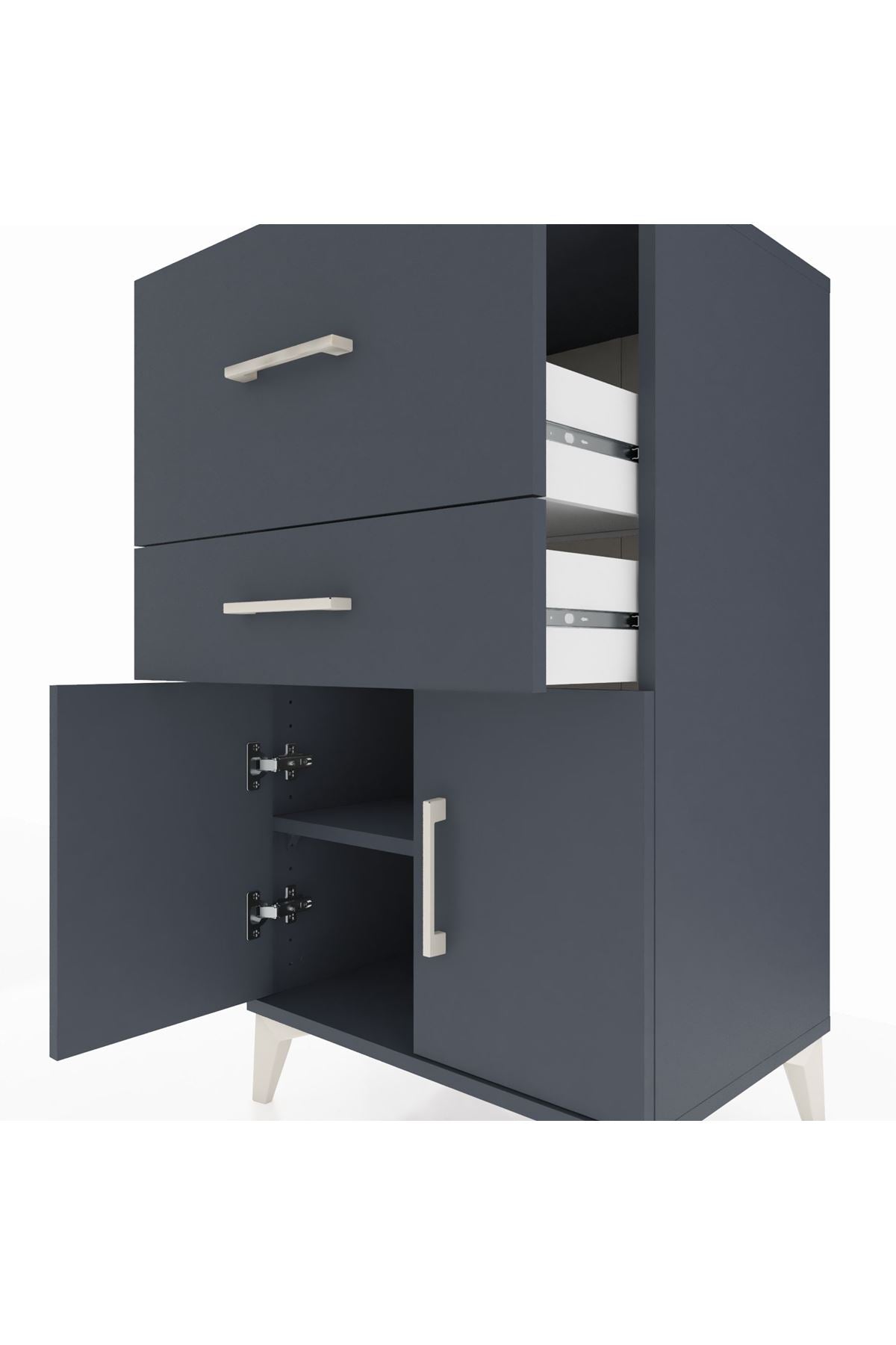 Hyperion Komodin Tek Raflı 2 Çekmeceli 2 Kapaklı 60x44x106 Antrasit-Antrasit