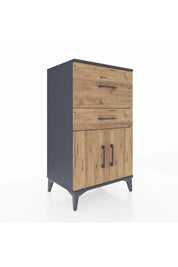 Hyperion Komodin Tek Raflı 2 Çekmeceli 2 Kapaklı 60x44x106 Antrasit-Çam