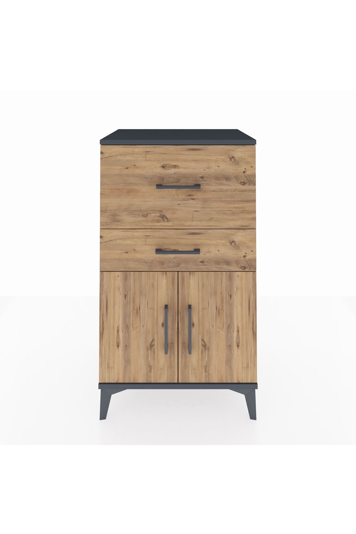 Hyperion Komodin Tek Raflı 2 Çekmeceli 2 Kapaklı 60x44x106 Antrasit-Çam