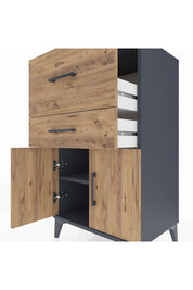 Hyperion Komodin Tek Raflı 2 Çekmeceli 2 Kapaklı 60x44x106 Antrasit-Çam
