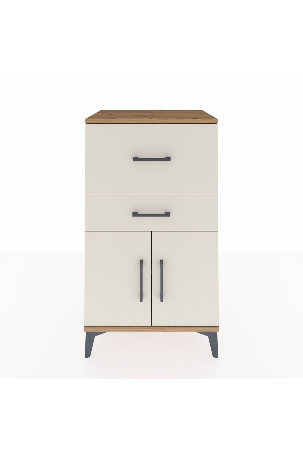 Hyperion Komodin Tek Raflı 2 Çekmeceli 2 Kapaklı 60x44x106 Çam-Aytaşı